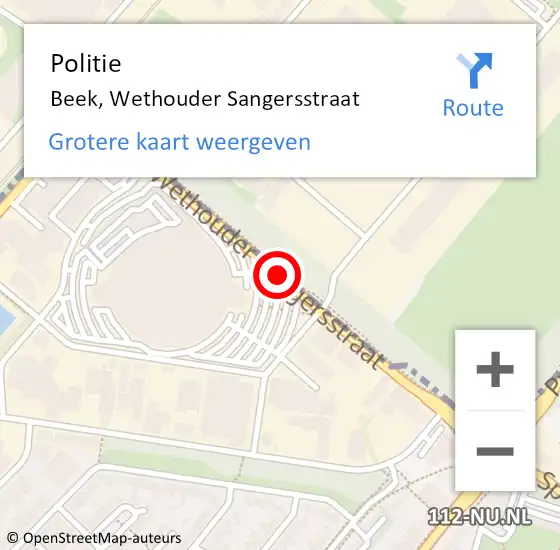 Locatie op kaart van de 112 melding: Politie Beek, Wethouder Sangersstraat op 23 oktober 2019 14:28