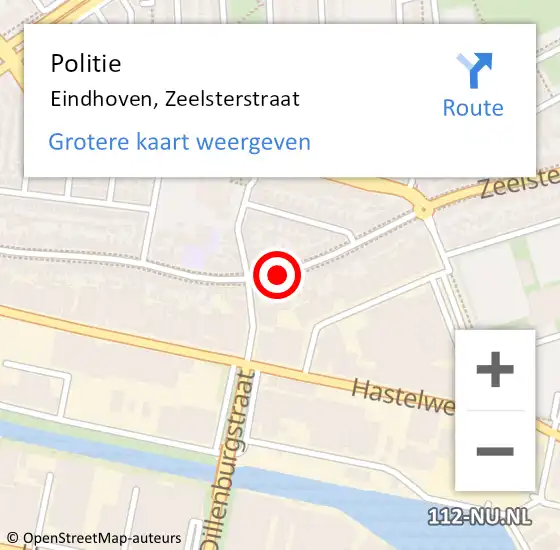 Locatie op kaart van de 112 melding: Politie Eindhoven, Zeelsterstraat op 23 oktober 2019 14:36