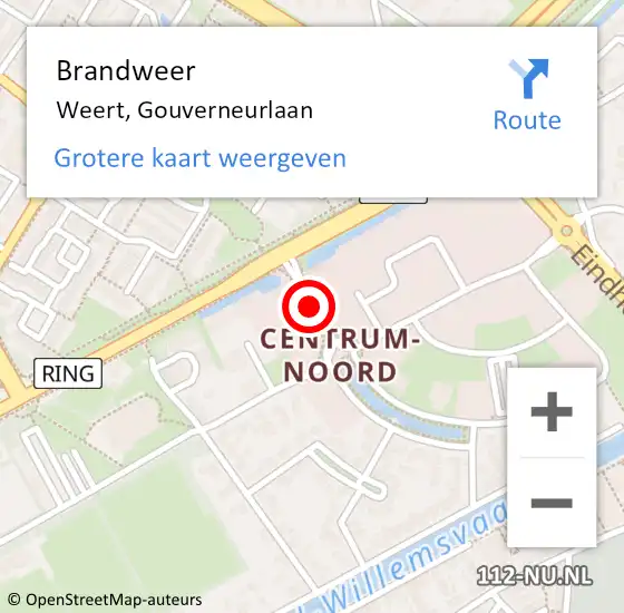 Locatie op kaart van de 112 melding: Brandweer Weert, Gouverneurlaan op 17 april 2014 14:43