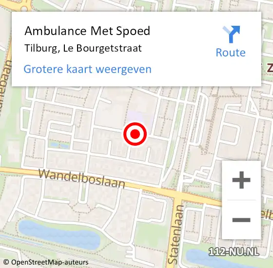 Locatie op kaart van de 112 melding: Ambulance Met Spoed Naar Tilburg, Le Bourgetstraat op 23 oktober 2019 15:25