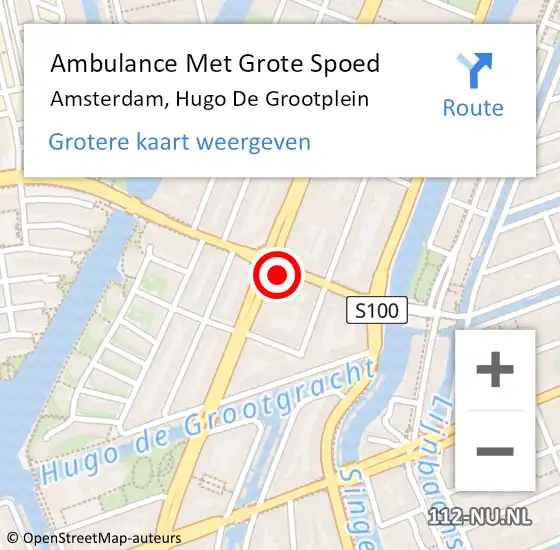 Locatie op kaart van de 112 melding: Ambulance Met Grote Spoed Naar Amsterdam, Hugo De Grootplein op 23 oktober 2019 15:46