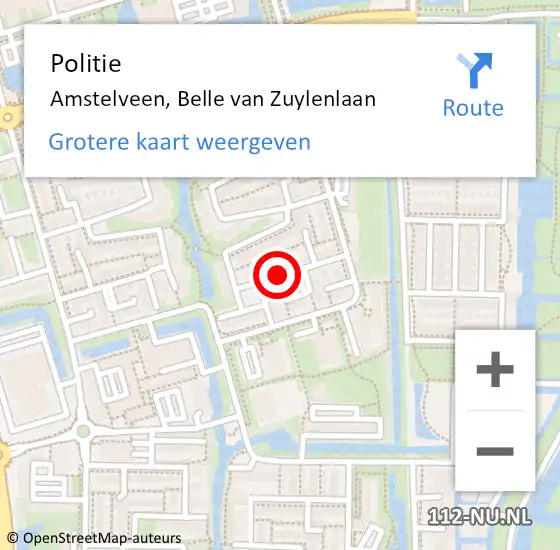 Locatie op kaart van de 112 melding: Politie Amstelveen, Belle van Zuylenlaan op 17 april 2014 14:54