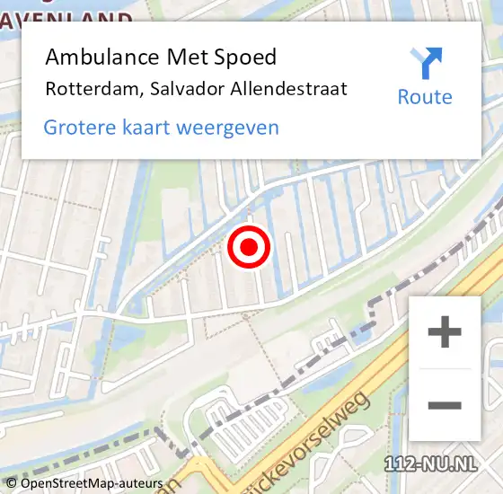 Locatie op kaart van de 112 melding: Ambulance Met Spoed Naar Rotterdam, Salvador Allendestraat op 23 oktober 2019 16:16