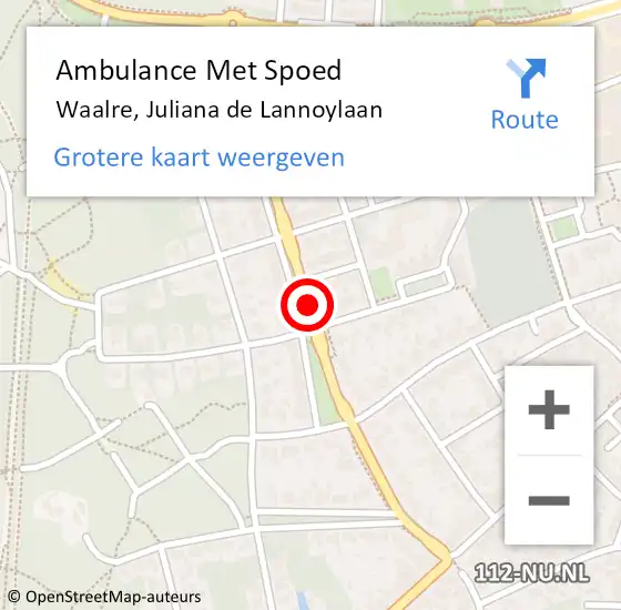 Locatie op kaart van de 112 melding: Ambulance Met Spoed Naar Waalre, Juliana De Lannoylaan op 23 oktober 2019 16:50