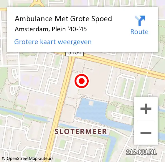 Locatie op kaart van de 112 melding: Ambulance Met Grote Spoed Naar Amsterdam, Plein '40-'45 op 23 oktober 2019 17:20