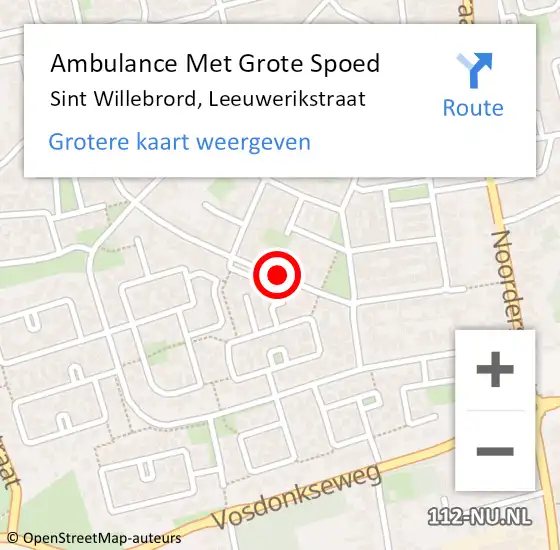 Locatie op kaart van de 112 melding: Ambulance Met Grote Spoed Naar Sint Willebrord, Leeuwerikstraat op 23 oktober 2019 17:21