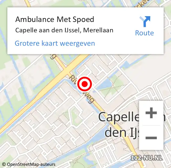 Locatie op kaart van de 112 melding: Ambulance Met Spoed Naar Capelle aan den IJssel, Merellaan op 23 oktober 2019 17:28