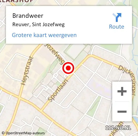 Locatie op kaart van de 112 melding: Brandweer Reuver, Sint Jozefweg op 23 oktober 2019 18:51