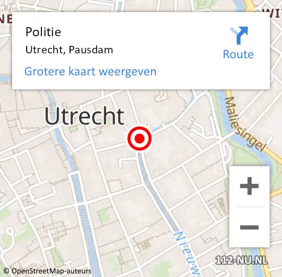 Locatie op kaart van de 112 melding: Politie Utrecht, Pausdam op 23 oktober 2019 19:05