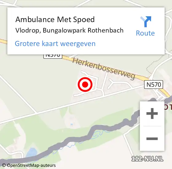 Locatie op kaart van de 112 melding: Ambulance Met Spoed Naar Vlodrop, Bungalowpark Rothenbach op 23 oktober 2019 19:27