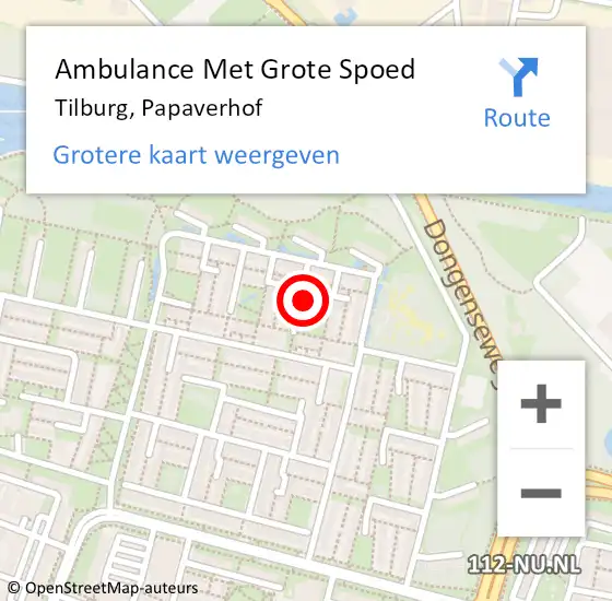 Locatie op kaart van de 112 melding: Ambulance Met Grote Spoed Naar Tilburg, Papaverhof op 23 oktober 2019 20:14