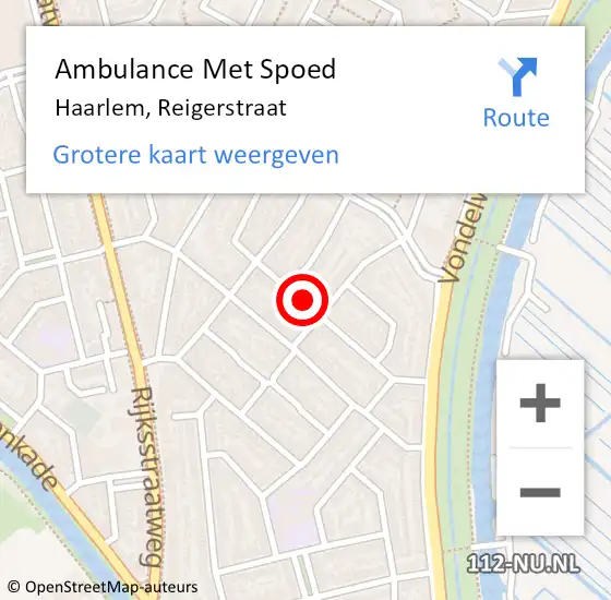 Locatie op kaart van de 112 melding: Ambulance Met Spoed Naar Haarlem, Reigerstraat op 23 oktober 2019 20:30