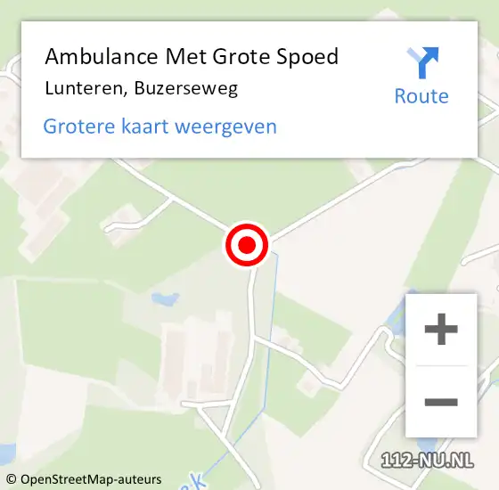 Locatie op kaart van de 112 melding: Ambulance Met Grote Spoed Naar Lunteren, Buzerseweg op 23 oktober 2019 21:45