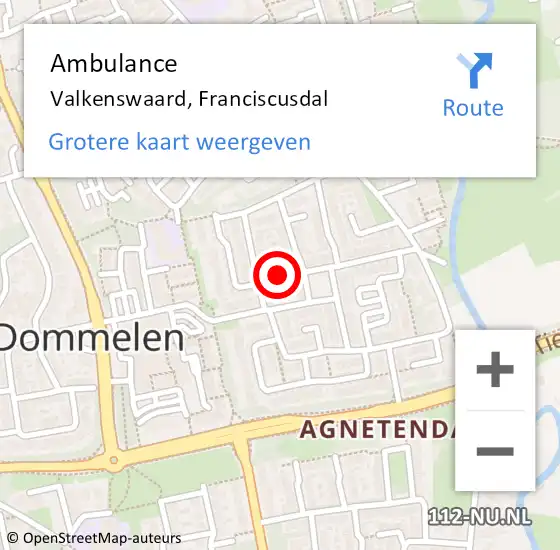 Locatie op kaart van de 112 melding: Ambulance Valkenswaard, Franciscusdal op 23 oktober 2019 22:06