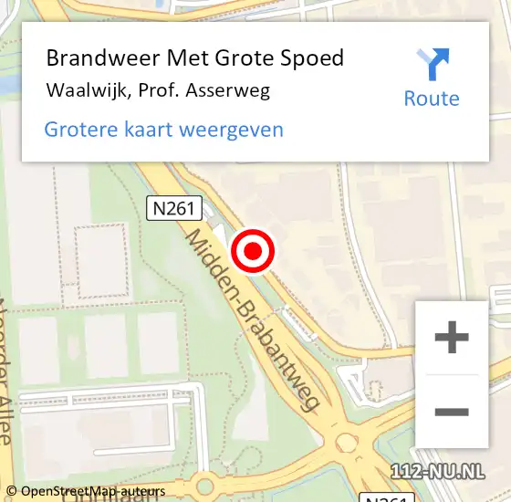 Locatie op kaart van de 112 melding: Brandweer Met Grote Spoed Naar Waalwijk, Prof. Asserweg op 24 oktober 2019 04:29