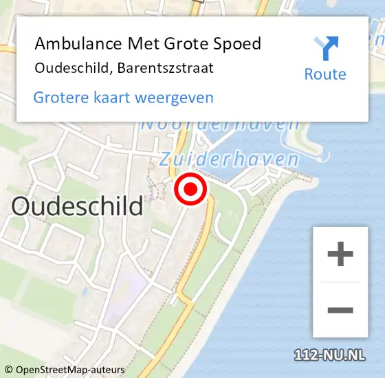 Locatie op kaart van de 112 melding: Ambulance Met Grote Spoed Naar Oudeschild, Barentszstraat op 24 oktober 2019 06:09