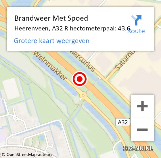 Locatie op kaart van de 112 melding: Brandweer Met Spoed Naar Heerenveen, A32 R hectometerpaal: 43,6 op 17 april 2014 15:47