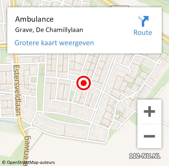 Locatie op kaart van de 112 melding: Ambulance Grave, De Chamillylaan op 24 oktober 2019 10:46