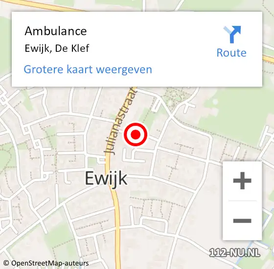 Locatie op kaart van de 112 melding: Ambulance Ewijk, De Klef op 24 oktober 2019 12:34