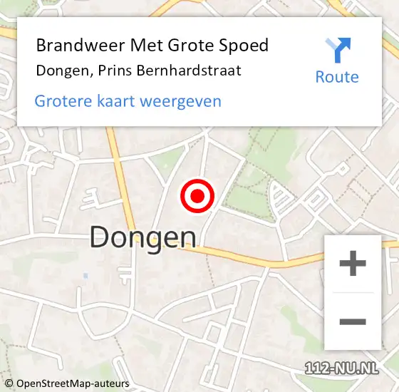 Locatie op kaart van de 112 melding: Brandweer Met Grote Spoed Naar Dongen, Prins Bernhardstraat op 24 oktober 2019 13:07