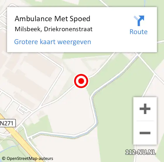 Locatie op kaart van de 112 melding: Ambulance Met Spoed Naar Milsbeek, Driekronenstraat op 24 oktober 2019 13:15