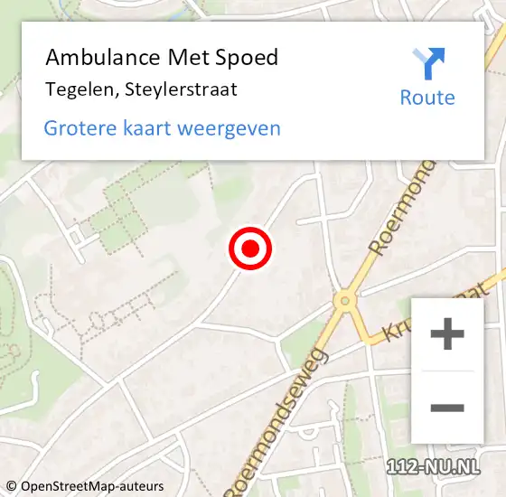 Locatie op kaart van de 112 melding: Ambulance Met Spoed Naar Tegelen, Steylerstraat op 24 oktober 2019 15:49