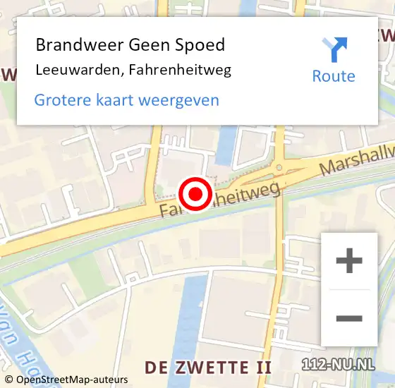Locatie op kaart van de 112 melding: Brandweer Geen Spoed Naar Leeuwarden, Fahrenheitweg op 24 oktober 2019 16:35