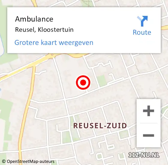 Locatie op kaart van de 112 melding: Ambulance Reusel, Kloostertuin op 24 oktober 2019 16:37