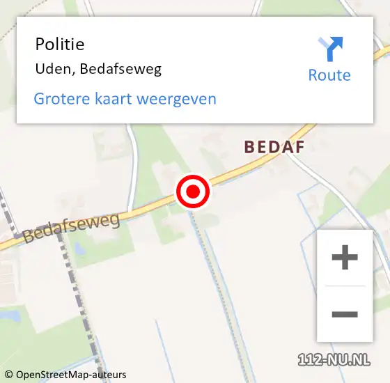 Locatie op kaart van de 112 melding: Politie Uden, Bedafseweg op 24 oktober 2019 17:32