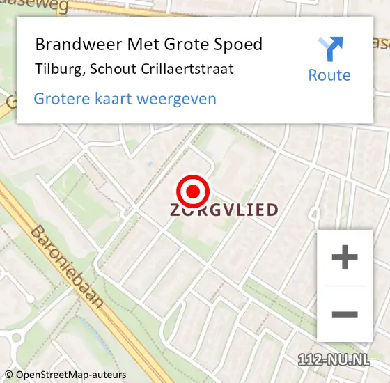 Locatie op kaart van de 112 melding: Brandweer Met Grote Spoed Naar Tilburg, Schout Crillaertstraat op 24 oktober 2019 19:13