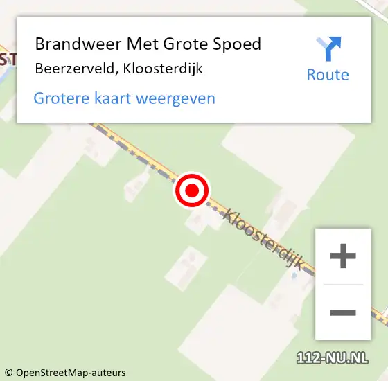 Locatie op kaart van de 112 melding: Brandweer Met Grote Spoed Naar Beerzerveld, Kloosterdijk op 25 oktober 2019 01:16