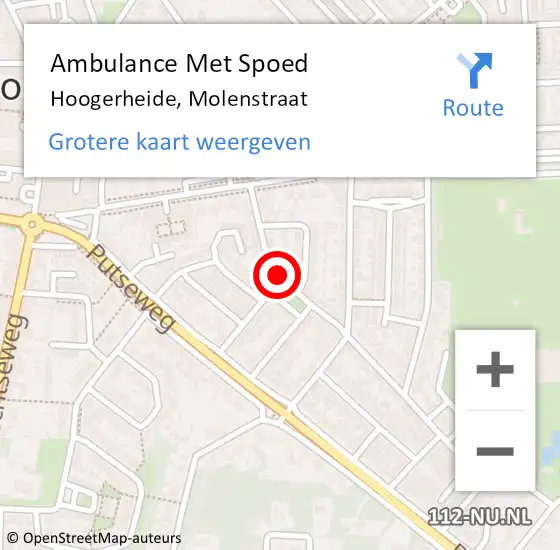 Locatie op kaart van de 112 melding: Ambulance Met Spoed Naar Hoogerheide, Molenstraat op 25 oktober 2019 07:23