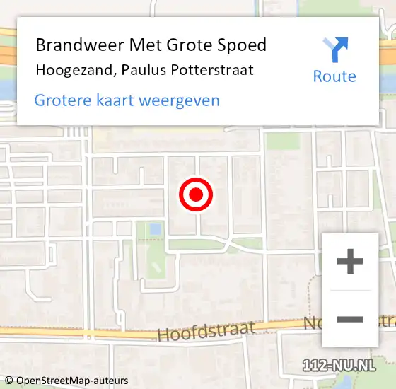 Locatie op kaart van de 112 melding: Brandweer Met Grote Spoed Naar Hoogezand, Paulus Potterstraat op 25 oktober 2019 08:56