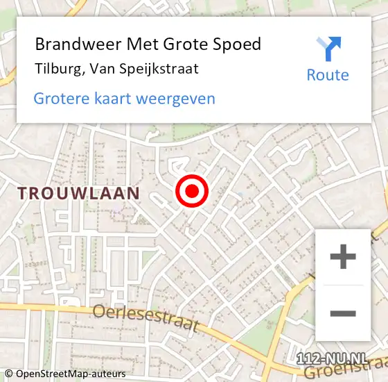 Locatie op kaart van de 112 melding: Brandweer Met Grote Spoed Naar Tilburg, Van Speijkstraat op 25 oktober 2019 09:07