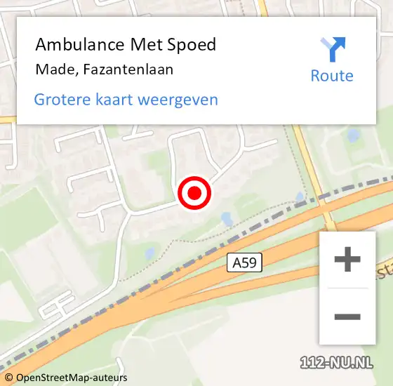 Locatie op kaart van de 112 melding: Ambulance Met Spoed Naar Made, Fazantenlaan op 25 oktober 2019 09:35