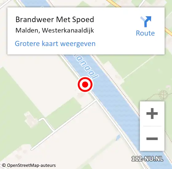 Locatie op kaart van de 112 melding: Brandweer Met Spoed Naar Malden, Westerkanaaldijk op 25 oktober 2019 11:49