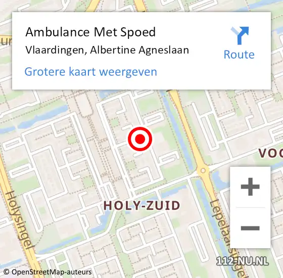 Locatie op kaart van de 112 melding: Ambulance Met Spoed Naar Vlaardingen, Albertine Agneslaan op 25 oktober 2019 12:20