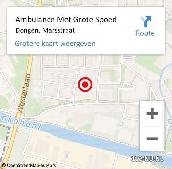 Locatie op kaart van de 112 melding: Ambulance Met Grote Spoed Naar Dongen, Marsstraat op 25 oktober 2019 13:20