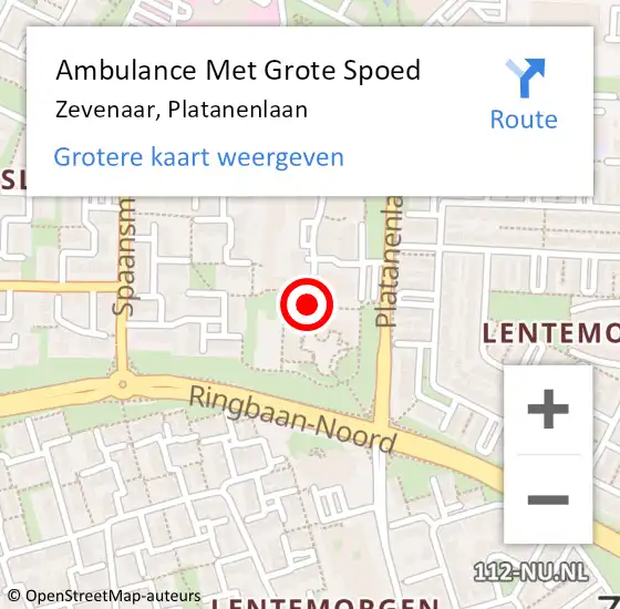 Locatie op kaart van de 112 melding: Ambulance Met Grote Spoed Naar Zevenaar, Platanenlaan op 25 oktober 2019 14:05