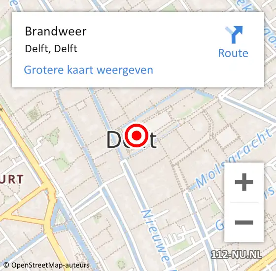 Locatie op kaart van de 112 melding: Brandweer Delft, Delft op 25 oktober 2019 14:09