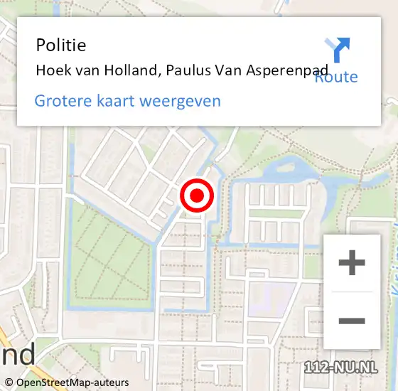 Locatie op kaart van de 112 melding: Politie Hoek van Holland, Paulus Van Asperenpad op 25 oktober 2019 14:36