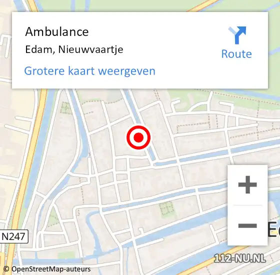 Locatie op kaart van de 112 melding: Ambulance Edam, Nieuwvaartje op 25 oktober 2019 14:57