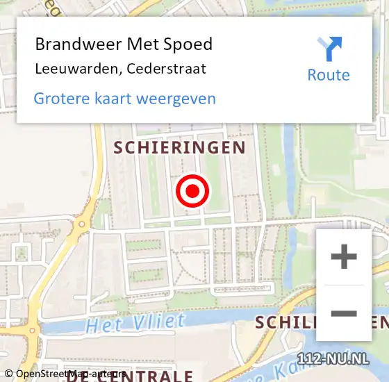 Locatie op kaart van de 112 melding: Brandweer Met Spoed Naar Leeuwarden, Cederstraat op 17 april 2014 18:06