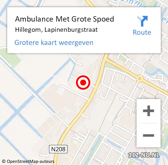 Locatie op kaart van de 112 melding: Ambulance Met Grote Spoed Naar Hillegom, Lapinenburgstraat op 25 oktober 2019 17:34