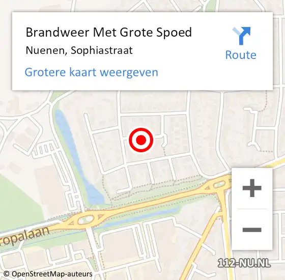 Locatie op kaart van de 112 melding: Brandweer Met Grote Spoed Naar Nuenen, Sophiastraat op 25 oktober 2019 18:43