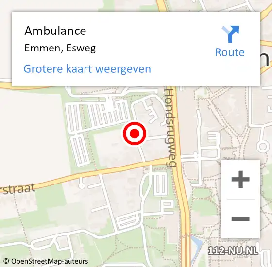 Locatie op kaart van de 112 melding: Ambulance Emmen, Esweg op 26 oktober 2019 00:05