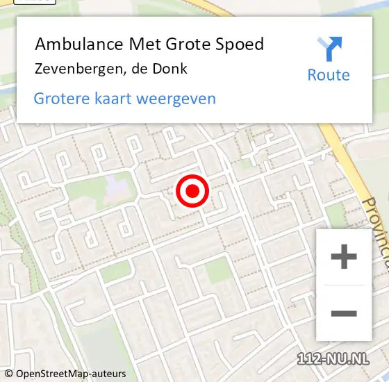 Locatie op kaart van de 112 melding: Ambulance Met Grote Spoed Naar Zevenbergen, de Donk op 26 oktober 2019 05:14