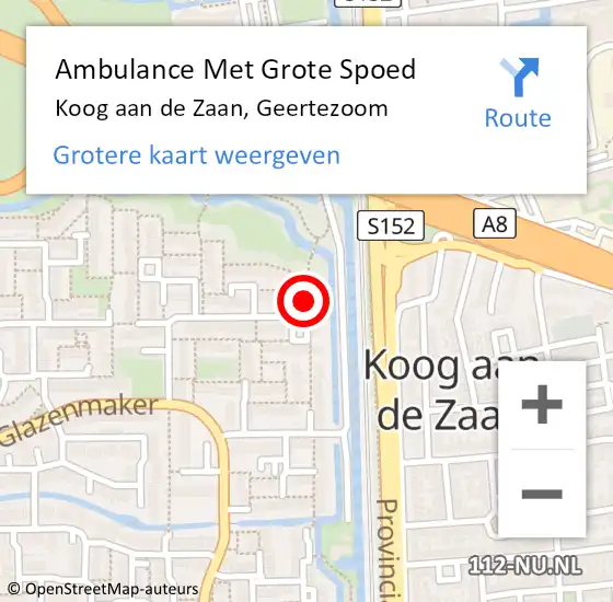 Locatie op kaart van de 112 melding: Ambulance Met Grote Spoed Naar Koog aan de Zaan, Geertezoom op 26 oktober 2019 05:53