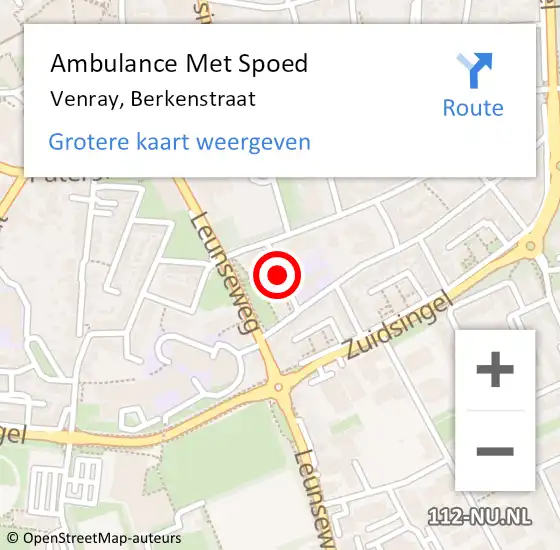 Locatie op kaart van de 112 melding: Ambulance Met Spoed Naar Venray, Berkenstraat op 26 oktober 2019 07:54