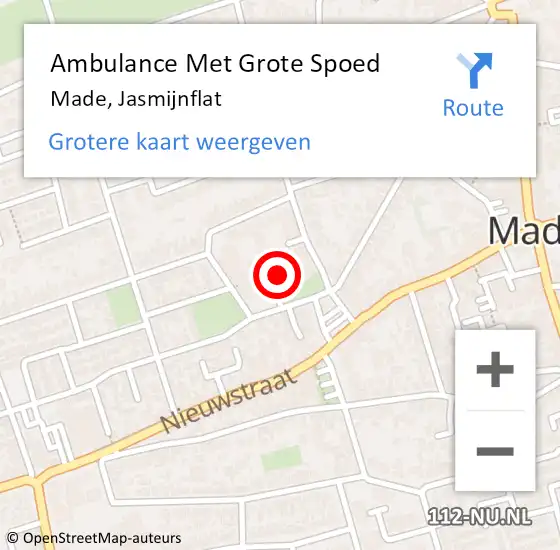 Locatie op kaart van de 112 melding: Ambulance Met Grote Spoed Naar Made, Jasmijnflat op 26 oktober 2019 09:08